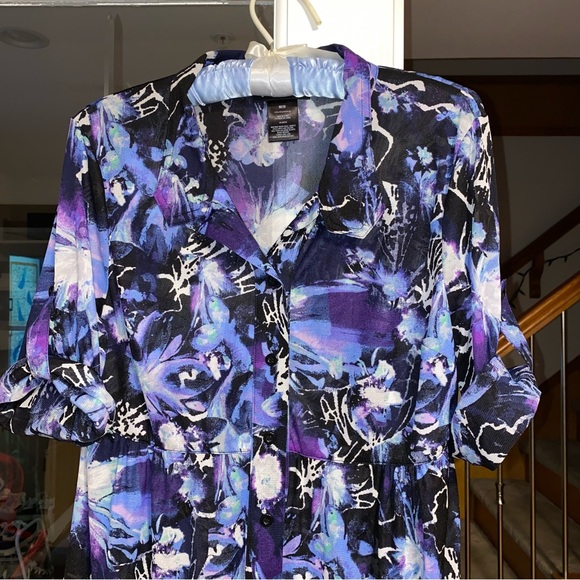 Style & Co. Abstract Purple and Black 1/2 Sleeve Button-Up Blouse - Picture 2 of 8